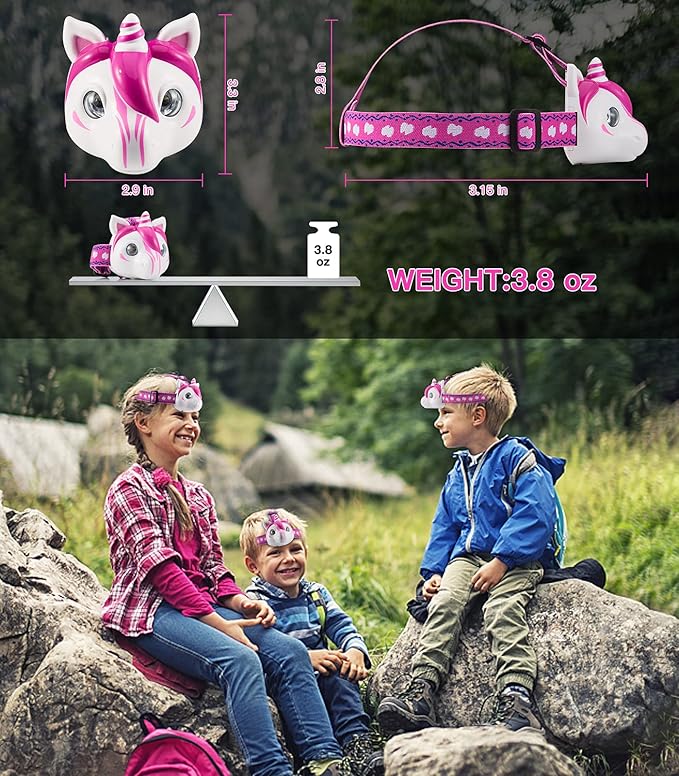 Toys LED Headlamp-Headlamp for Kids Unicorn Toy Head Lamp Flashlight 3 Adjustable Lighting Mode with Elastic Headbands for Boys, Girls, or Adults for Camping, Hiking, Reading, and Parties