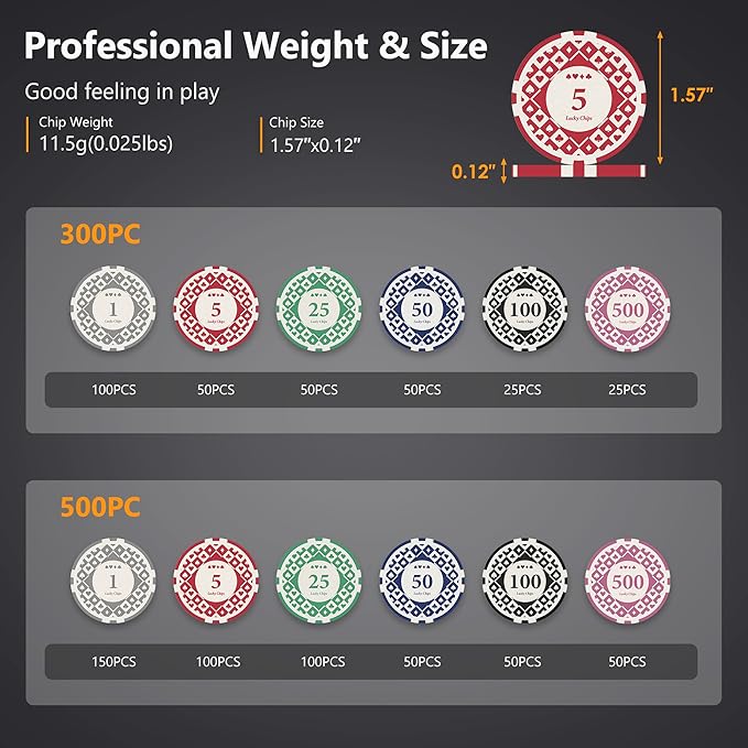 SHANTRA 300 PCS Poker Chips Poker Sets with Aluminum Case, Texas Hold?™Em Poker Set with 11.5 Gram Numbered Chips, Casino Chip Sets with 2 Decks of Plastic Playing Cards for Blackjack Gambling Games