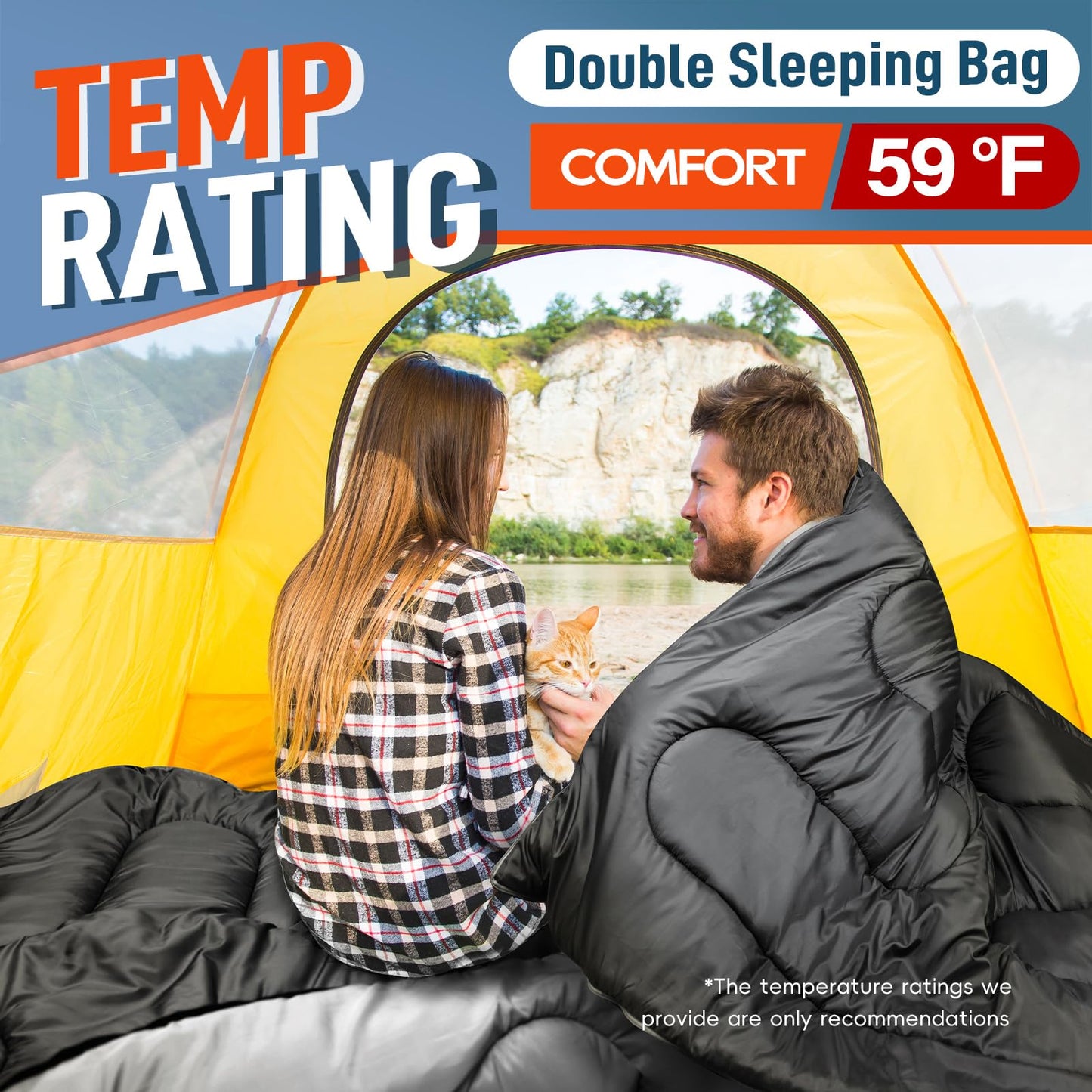 MEREZA Double Sleeping Bag for Adults Mens with Pillow, XL Queen Size Two Person Sleeping Bag for