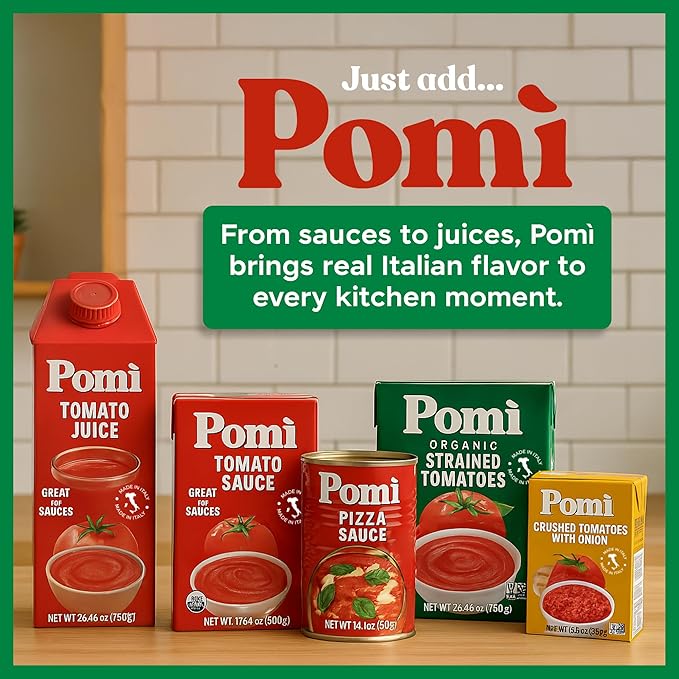 Pomì Crushed Tomatoes with Onion 13.8oz (Pack of 12) - Creamy, Velvety Italian Tomato Sauce No Salt Added, No Additives or Preservatives - BPA free Tomato Crushed - Made from 100% Fresh Italian Tomatoes