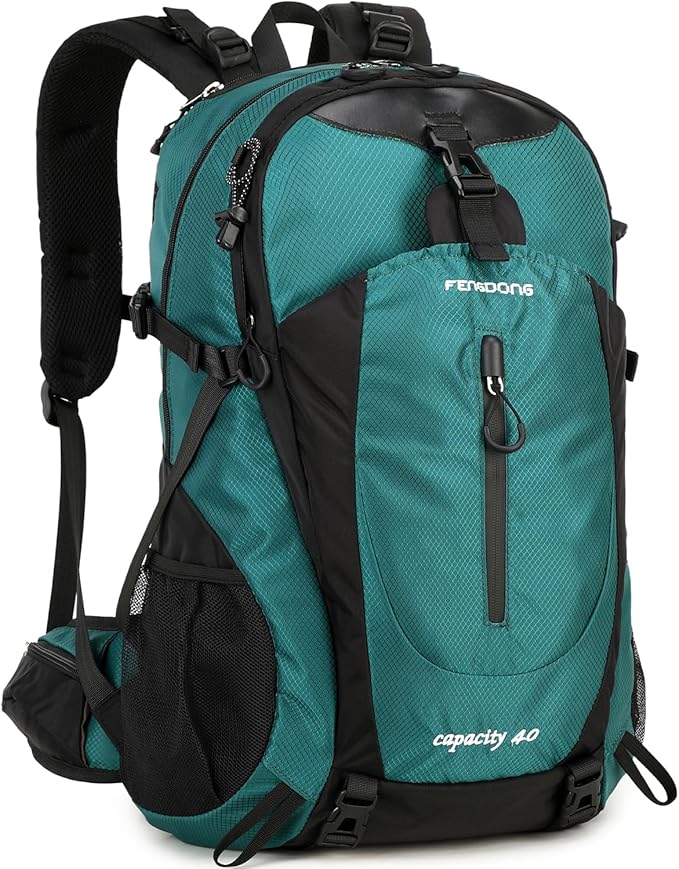 FENGDONG 40L Waterproof Lightweight Outdoor Daypack Hiking,Camping,Travel Backpack for Men Women Dark Green