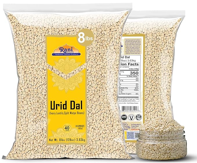 Rani Urid/Urad Dal (Split Matpe Beans Skinless) Indian Lentils 128oz (8lbs) 3.63kg Bulk ~ All Natural | Gluten Friendly | Non-GMO | Kosher | Vegan | Indian Origin
