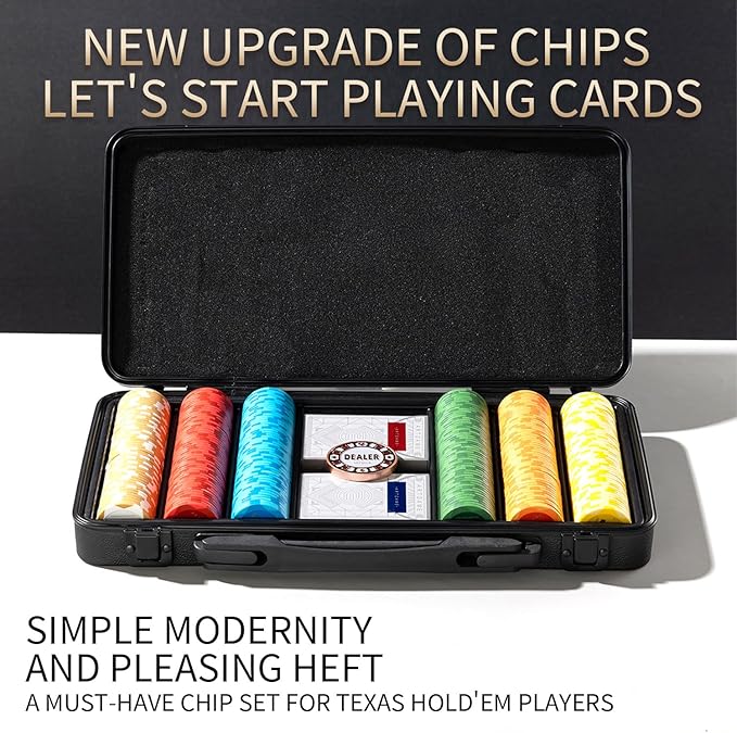 ARTGAME 14g Clay Poker Chips Set for Texas Hold'em, 300 PCS [Blank] With Case, Bright Colored Easy to Distinguish - Ideal Gifts for Players