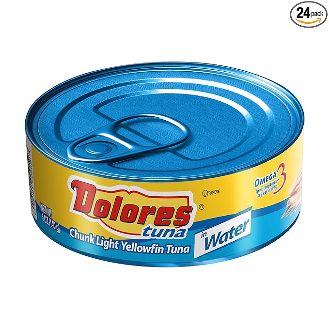 Dolores Tuna Chunk Light Yellowfin Tuna in Water, 5oz Canned Tuna, 24 Pack