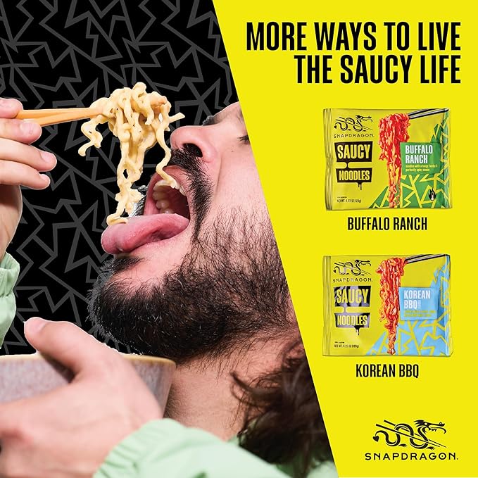 Snapdragon Saucy Instant Noodles with Cheezy Umami, Savory Slurpable Sauce - Quick Meal, Snack, and Lunch. 12-Pack Microwave Noodles for Cup, Bowl, Cheddar Cheese Ramen or Asian Stir Fry
