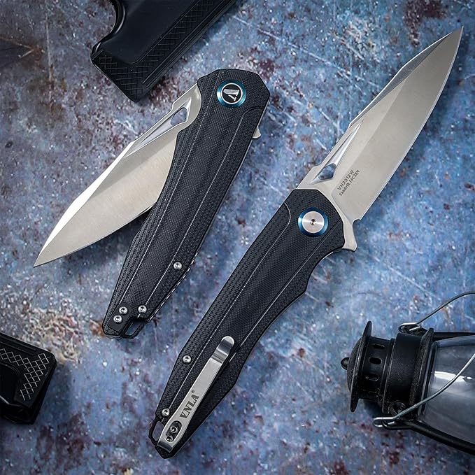 VNLA Folding Pocket Knife.with Flipper Opening,Sandvik 14C28N Blade, G10 Handle,with Pocket Clip,for Men Women,Sharp Outdoor Tool EDC Knives