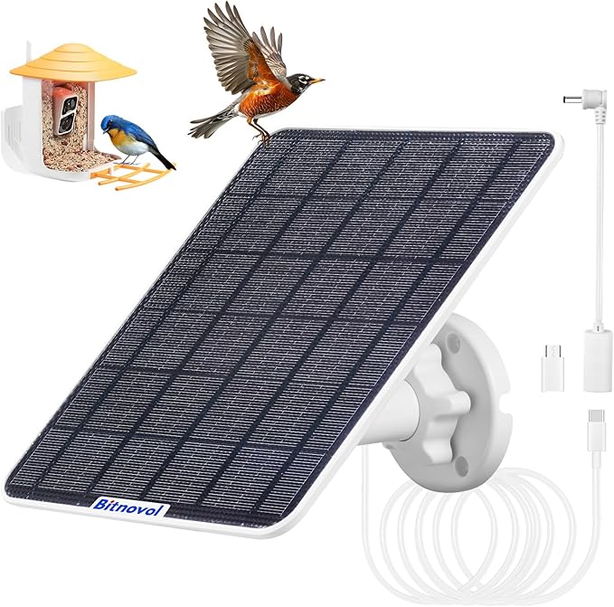 8W Solar Panel for Bird Feeder Camera - USB C Solar Panels Charger Compatible with Rechargeable Battary Powered Cam Outdoor,Ring Solar Camera IP65,9.8ft Cable 360° Bracket,Ideal Gifts for Bird Lover