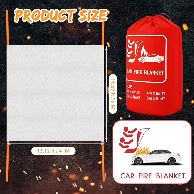 Emergency Fire Blanket for Car Vehicle Fiberglass Extinguisher Blanket Large Fire Suppression Survival Safety Equipment for Automobiles Motorcycles Warehouses House Camping