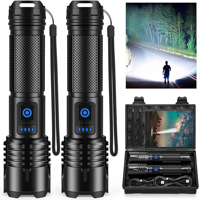 Rechargeable Flashlights High Lumens, 90,000 Lumens Super Bright Led Flashlights with USB Cable, Adjustable Powerful 5 Modes Waterproof Flashlight Handheld Flash Light for Home Camping