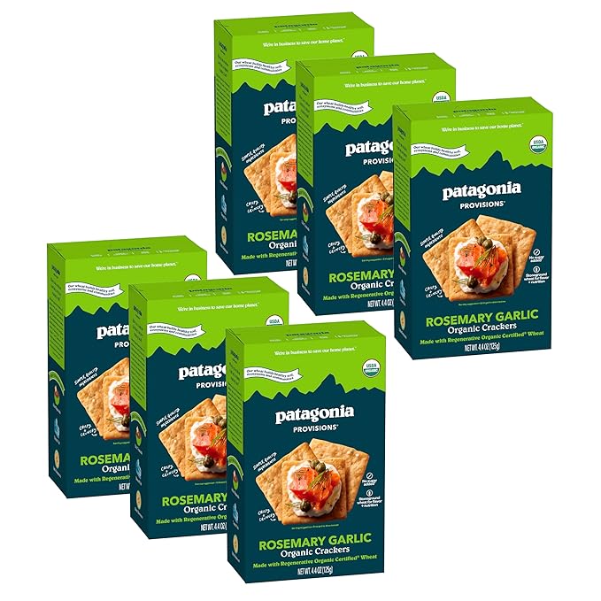 Patagonia Provisions Organic Rosemary Garlic Crackers (6 Pack) ??3g Plant Protein Per Serving ??Made with Wheat Flour & Sea Salt ??Non-GMO, No Added Sugar - Crispy & Crunchy