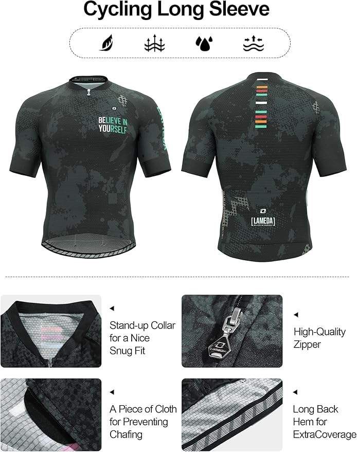 LAMEDA Men's Cycling Jersey Breathable Lightweight Bike Jersey Short Sleeve Quick Dry Moisture Wicking Biking Shirts