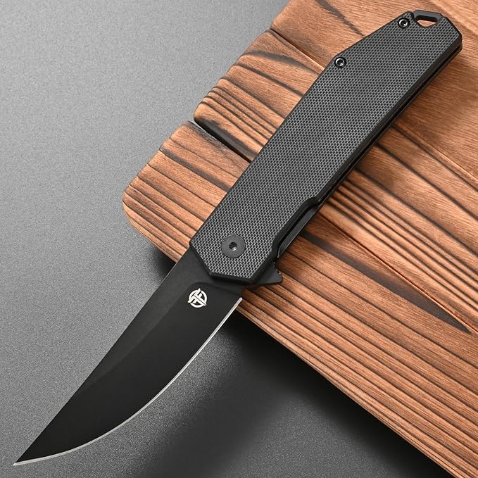 FF18 Folding Pocket Knife,AUS-8 Steel Blade G10 Handle EDC Tool Knife for Outdoor Survival,Camping,Hiking,Hunting (Black)