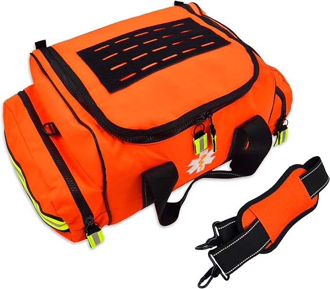Lightning X MB30-SKC Large EMT Trauma Kit | Fully Stocked First Responder Bag w/ 240+ Supplies | EMS Fire Police Office Sports Team Emergency Medical Kit - Orange