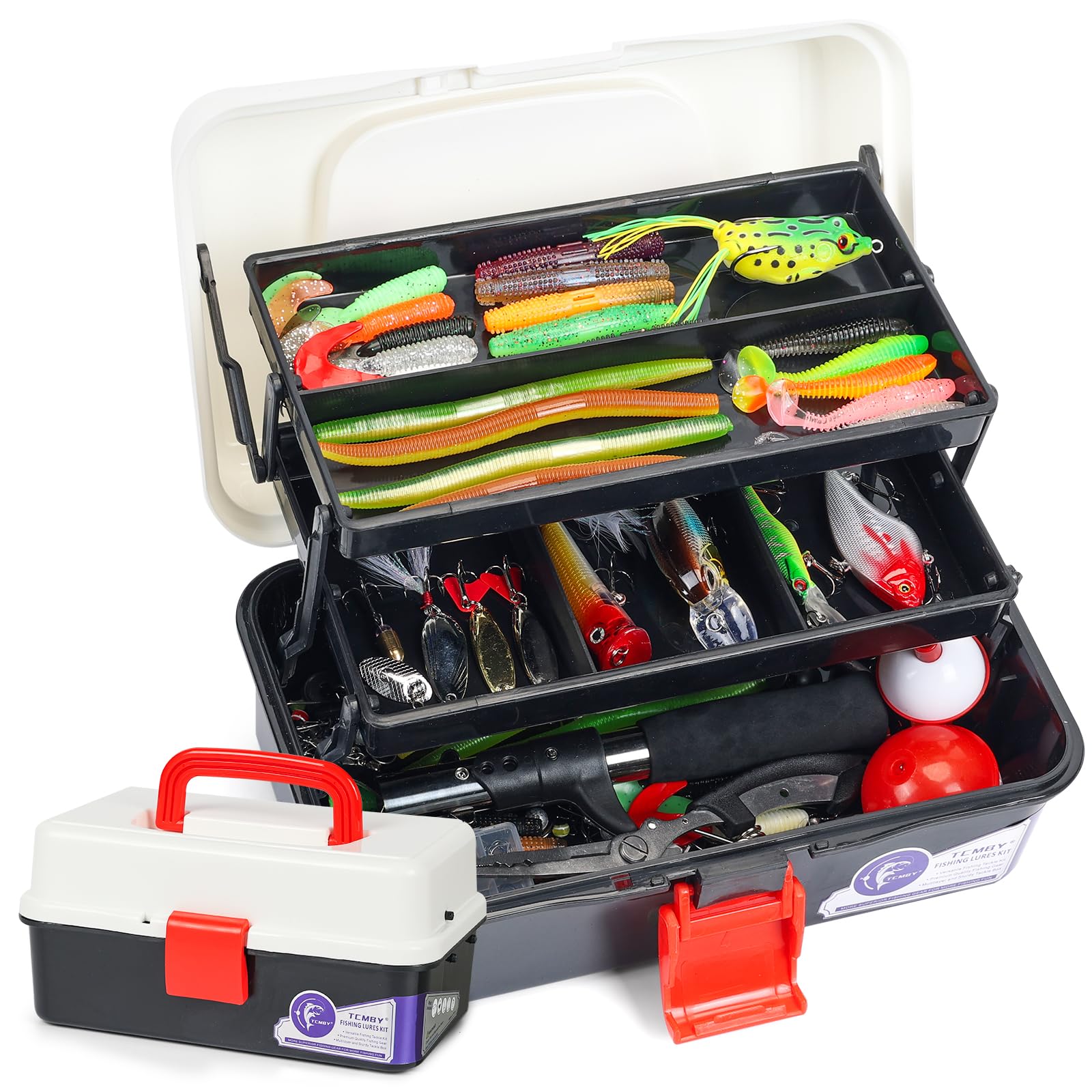TCMBY 3 Layers Tackle Box with Tackle Included, 321Pcs Fishing Lures Kit Contains Pliers