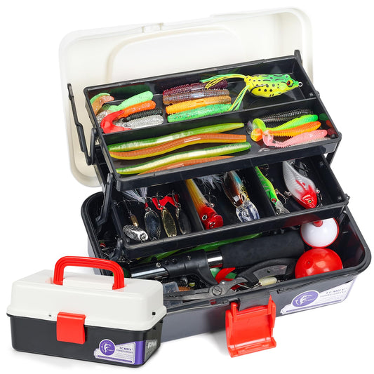TCMBY 3 Layers Tackle Box with Tackle Included, 321Pcs Fishing Lures Kit Contains Pliers