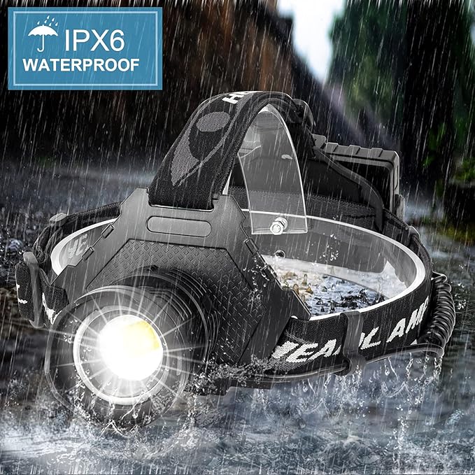 Rechargeable LED Headlamp 1080 Lumen, Super Bright Head Lamp Flashlight with 5 Lighting Modes, IPX6 Waterproof, Zoomable Headlight for Camping, Hiking, Fishing, Biking (2packï¼?(2pack headlamp)