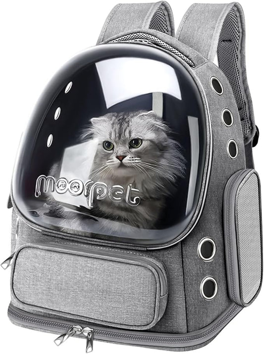 Cat Backpack Carrier, Breathable Cat Bubble Backpack Large Space Cat Carrier Backpack for Kitty Small Dog, Foldable Airline Approved Cats Backpack, Transparent Pet Travel Backpack Up to 20 lbs (Grey)