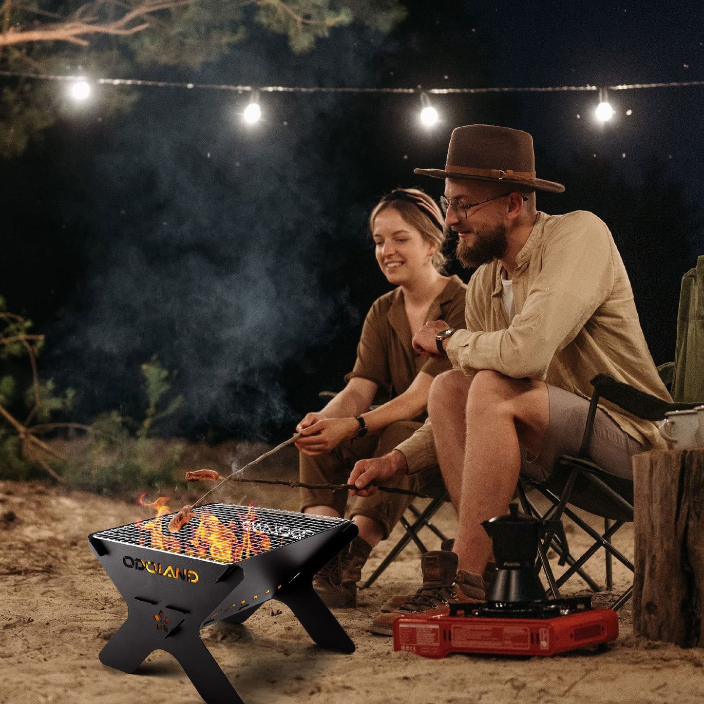 Odoland Camping Campfire Grill, Portable Folding Charcoal Grills, Backpacking BBQ Grill, Heavy Duty
