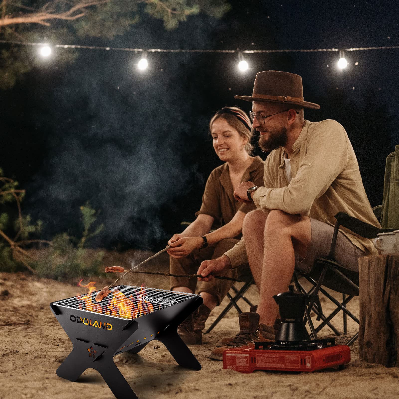 Odoland Camping Campfire Grill, Portable Folding Charcoal Grills, Backpacking BBQ Grill, Heavy Duty