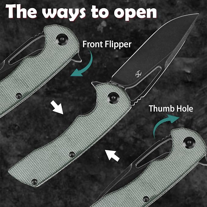 KANSEPT Kryo Pocket Knife 8.08in Folding Knives with 3.58in12C28N Steel Drop Point Blade and Green Micarta Handle for Outdoor, Tactical, Survival and EDC T1001M2