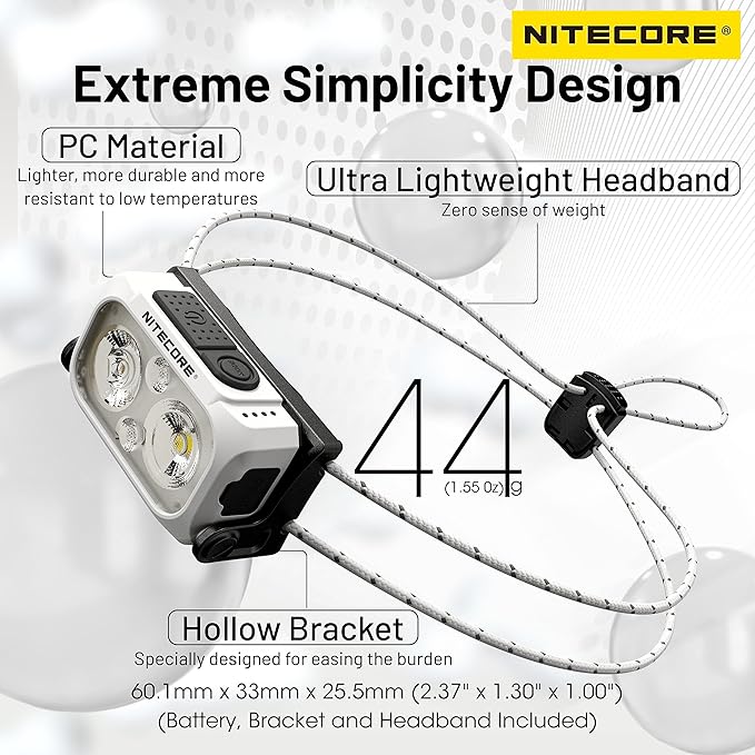 Nitecore NU21 360 Lumen Ultra Lightweight Outdoor Headlamp Dual Beam USB-C Rechargeable Headlight Tag (White)