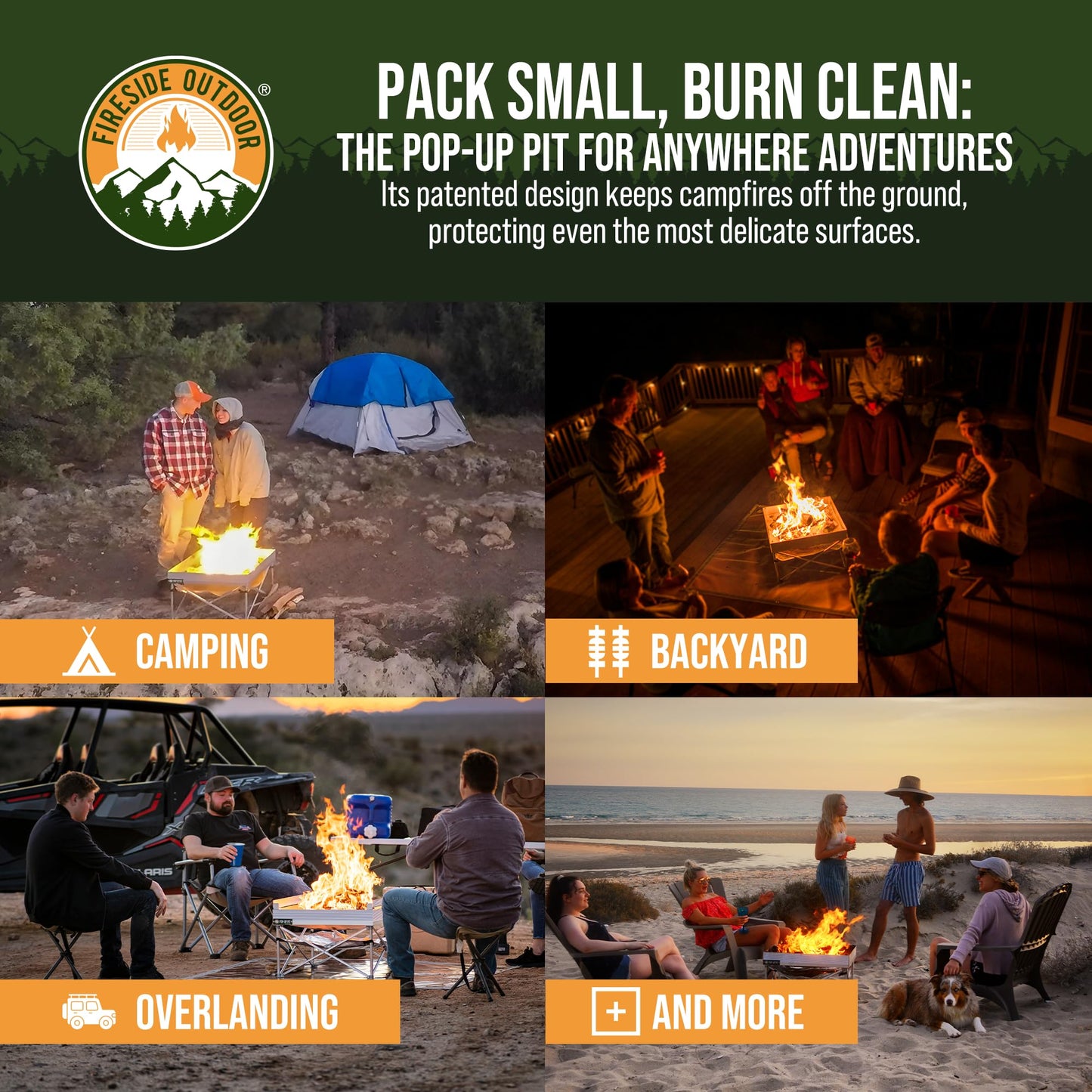 Fireside Outdoor Portable Fire Pit for Camping, Portable Fire Pit Grill for Backyard, Outdoor