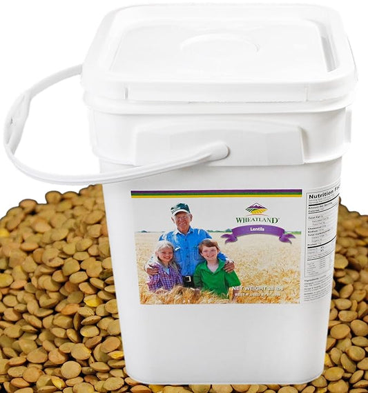 Wheatland™ Lentils • 20lb • Mylar, Oxygen Absorber and Bucket Provide 25 Year Shelf Life • Lab Tested ISO 17025 Verified Chemical-Free • Never Irradiated, No Desiccants and Non GMO • High Trust Seller • Emergency Food Storage• Wheatland 40 Year Legacy