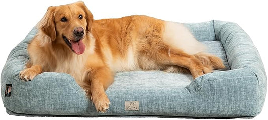 Furry's Paradise Foam Cuddler Waterproof Bolster Pet Bed with Reversible Cushion, Recycled Fibers and Non-Slip Bottom. (Shallow Seas, Orthopedic Large)