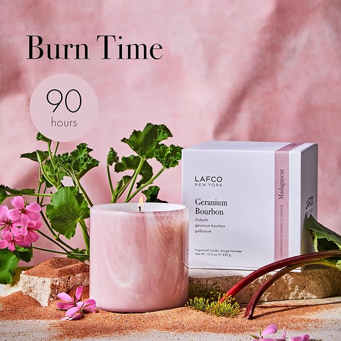 LAFCO New York Signature Candle, Geranium Bourbon - 15.5 oz - 90-Hour Burn Time - Reusable, Hand