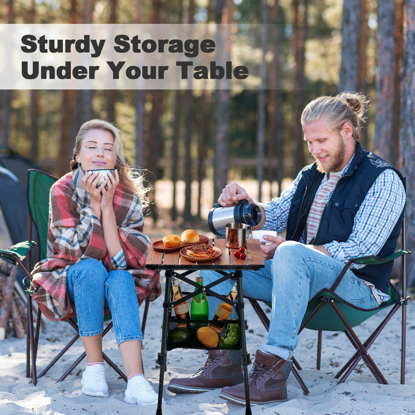Odoland Portable Camping Table, Folding for Beach Outdoor Adjustable Height