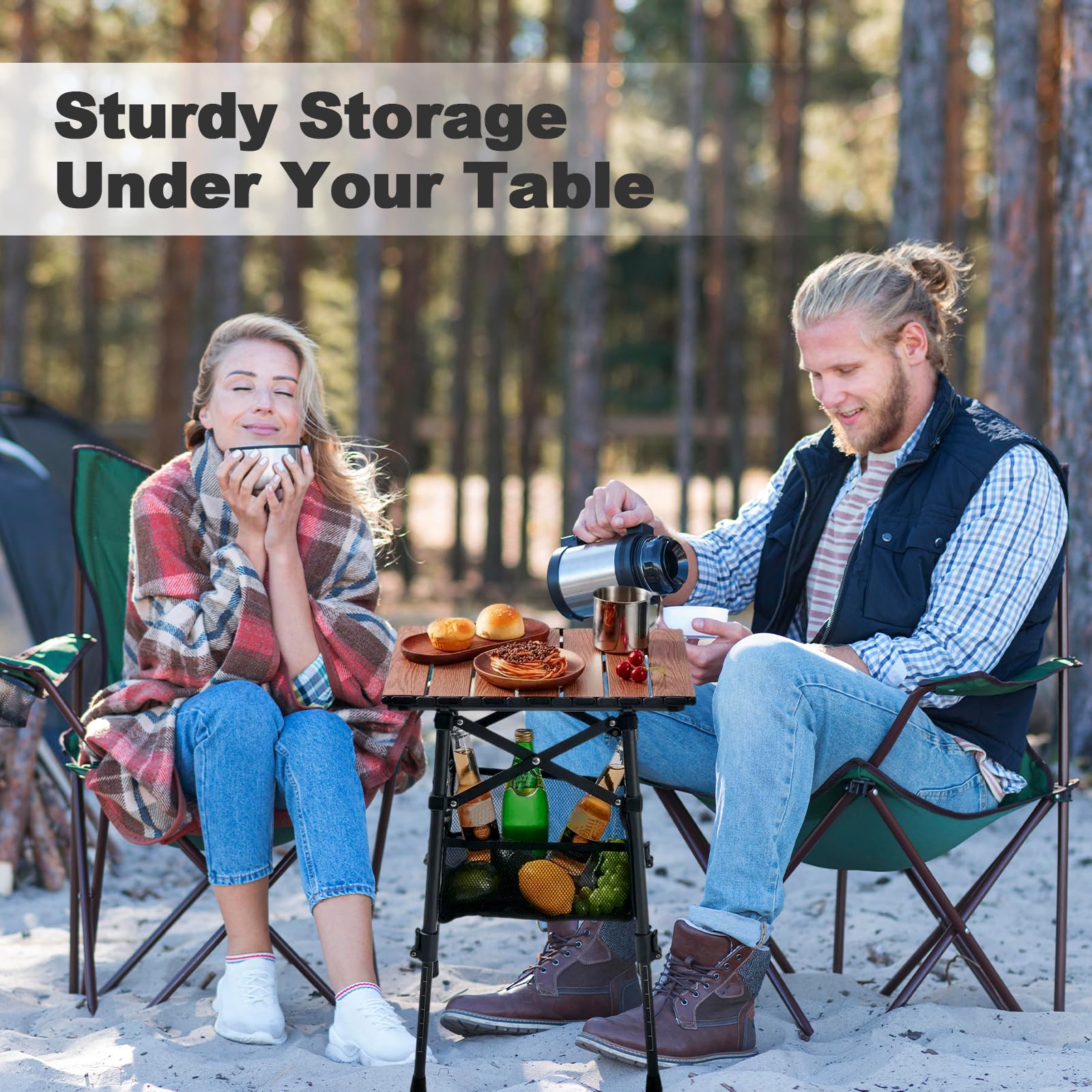 Odoland Portable Camping Table, Folding for Beach Outdoor Adjustable Height