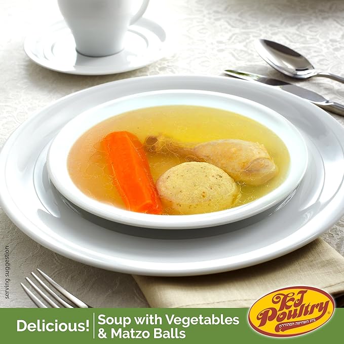 KJ Poultry Kosher Ready Meals - Matza Ball Chicken Soup & Vegetables, CHOMETZ NOT for PASSOVER, MRE Meat Meals Ready to Eat, Shabbos Food, Halal, (1 Pack) Cooked Entree, Shelf Stable Microwave Dinner