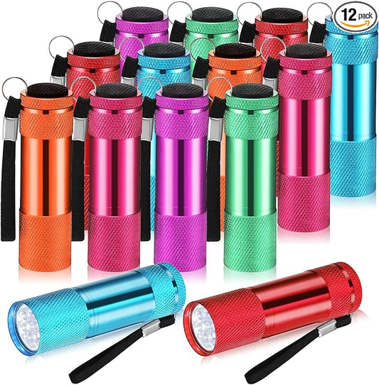 VIHOSE 12 Pcs Mini Flashlights Bulk, Bright Aluminum Handheld Flash Lights with Lanyard, Small LED Flashlights for Kids Night Reading Emergency Hurricane Camping Hiking Party Favors(Bright Colors)