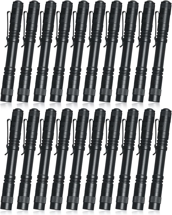 Vinsot 20 Pack LED Pen Lights Bulk Large Pen Light Flashlights Pocket 5.12 Inch LED Torch with Clip Aluminum Waterproof Flashlight for Nurses Hospital Outdoor Camping Emergency Hiking