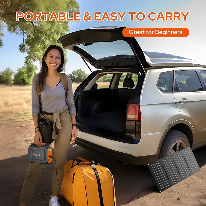 100W Portable Solar Power Station with Foldable 40W Solar Panel, 65W 110V Portable Power Bank with AC Outlet for Home Outdoor Adventure Use