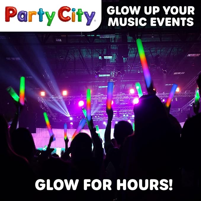 Party City 36pk LED Foam Glow Sticks 14?? Glow in the Dark Party Supplies Favors, Colorful Flashing Wand with 3 Modes, Foam Light Up Sticks Bulk Party Pack for Wedding, Birthday, Concert, Halloween