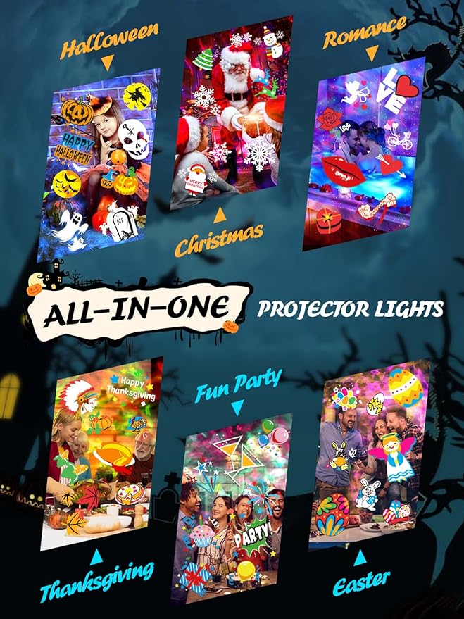 3-in-1 Halloween Projector Lights Outdoor, Anysun Brighter 80 HD Patterns Halloween Decor, 8-Pattern Ocean Wave Snowflake Starry Lights Show Christmas Projector Waterproof with Timer for House Party