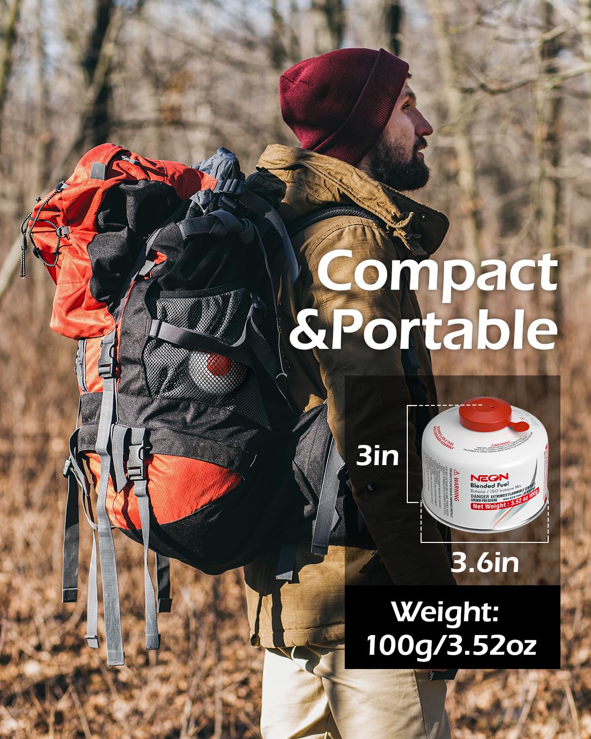 NEON Isobutane Fuel Canister, Portable Camping Gas 100g, Efficient and High Output Butane for Camp