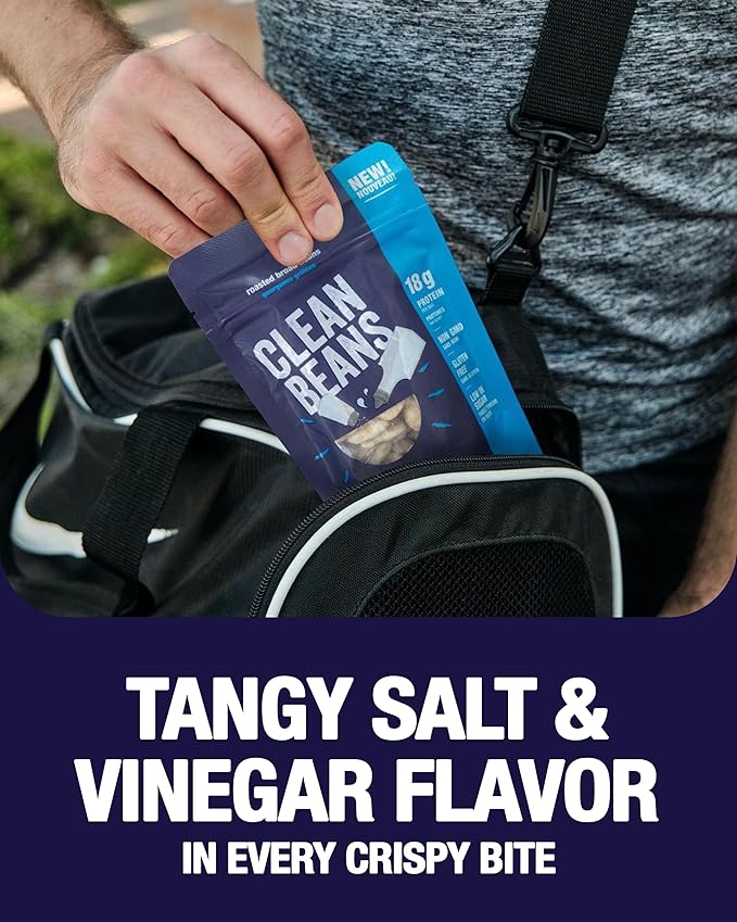 Clean Beans Broad Fava Beans Snack - Salt & Vinegar Flavor, 6g Protein, Low Sugar, Non-GMO, Non-Gluten - On The Go Office Snack - Nutraphase, 85g x 6-Count