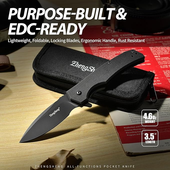 Praxis Folding Pocket Knife, 3.6" PVD Titanium Coating D2 Steel Blade Foldable Knife with G10 Handle Lightweight Camping Survival Hiking Knives