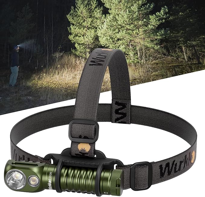 Wurkkos HD20 Rechargeable Headlamp Flashlight, Spotlight&Floodlight 90CRI 5000K Rechargeable Headlamp,2000Lumen Super Bright Headband Flashlight,IP68 Waterproof Headlamp for Camping Running(Green