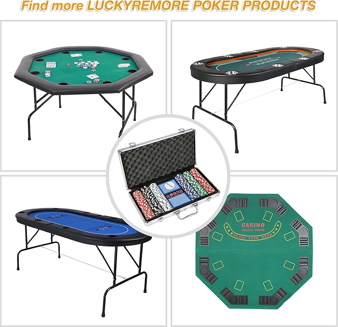 LUCKYERMORE 300 PCS Poker Chips Set 11.5 Gram Poker Set Casino Clay Poker Chips Poker Sets with Case for Texas Holdem Gambling Blackjack 1 Dealer Buttons, 2 Decks