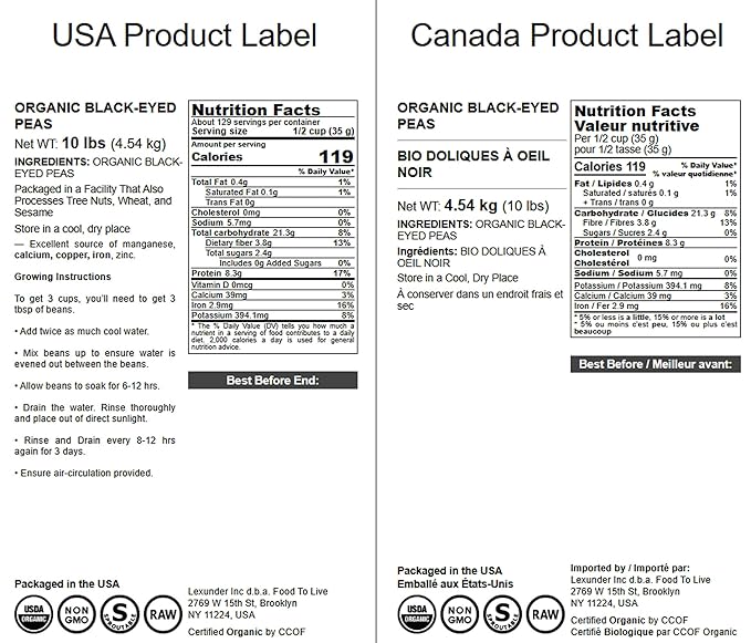 Food to Live Organic Black-Eyed Peas, 10 Pounds ??Raw Dried Cow Peas, Non-GMO, Bulk Beans, Product of the USA