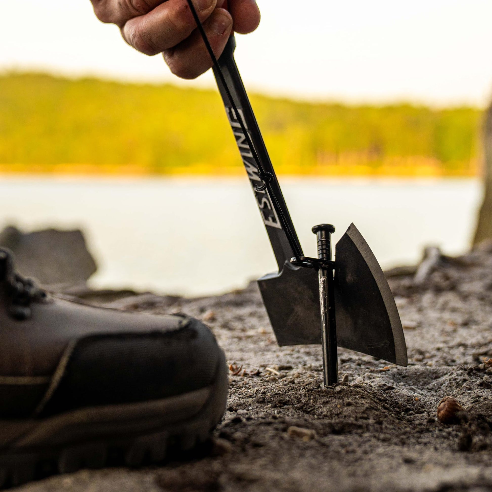 ESTWING Camper's Axe - 14" USA Made Black Hatchet with Tent Stake Puller & Hi-Vis Orange Shock