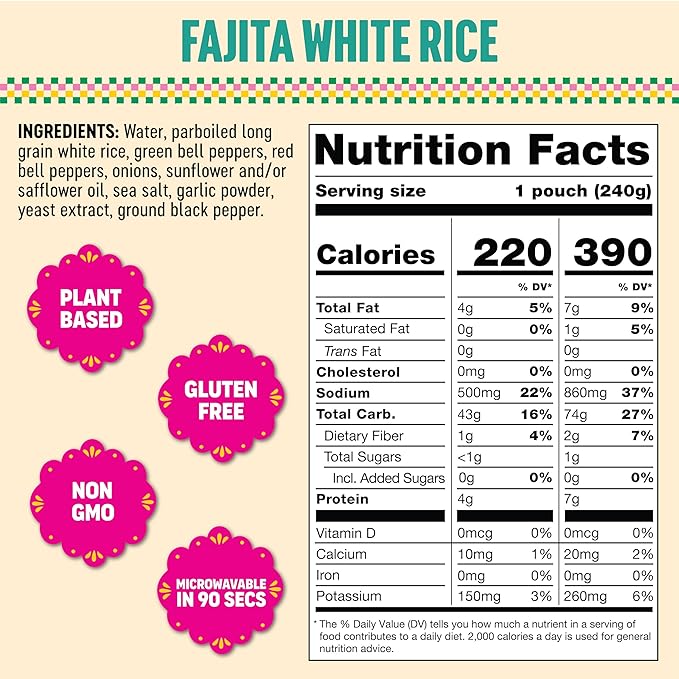SOMOS Fajita White Rice - Gluten Free, Vegan, Non-GMO & Microwavable - Authentic Mexican Flavor, Healthy & Convenient Meal - Perfect for Burrito Bowls, Tostadas & More | 8.8 oz (Pack of 6)