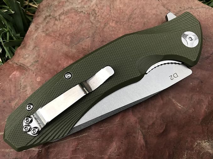 TACTICAL GEARZ Pocket Knife for EDC, G10 Handle, D2 Steel Stonewashed Blade, Includes Sheath (Zeta OD)