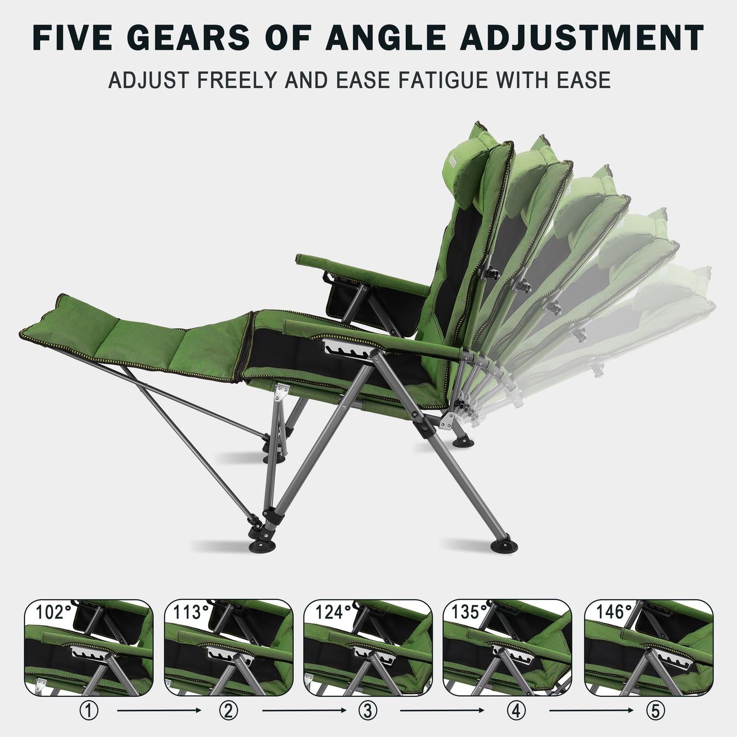 Folding Reclining Camp Chair with Footstool for Camp, Picnic, Lawn, Fishing