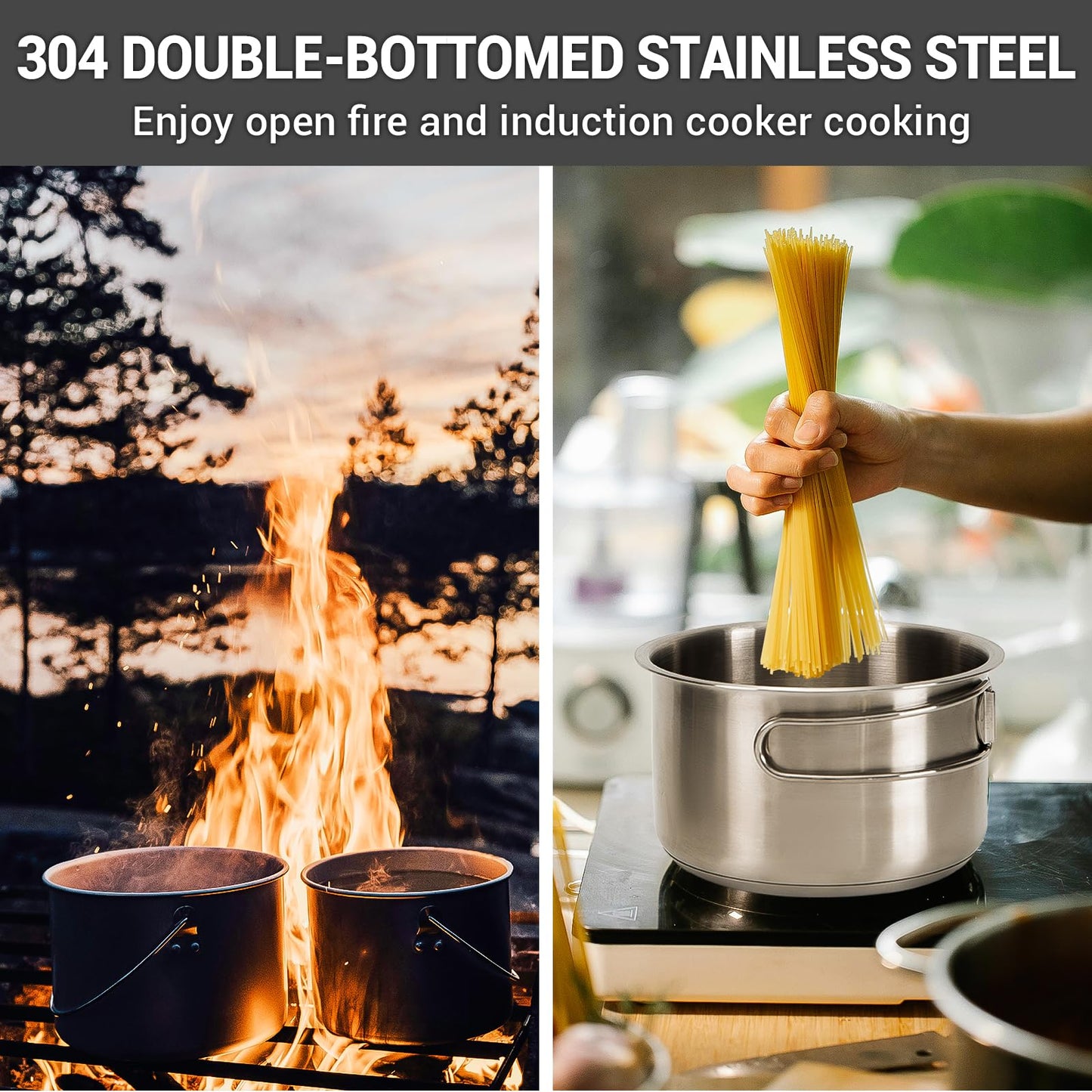 KingCamp Camping Cookware Set, 304 Stainless Steel Camping Pot for 4-6