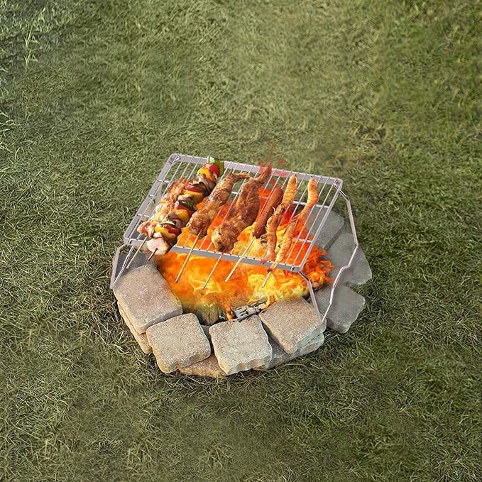 REDCAMP 13.6" Small Folding Campfire Grill, 304 Stainless Steel Firepit Grill Grate, Heavy Duty Portable Camping Grill with Carrying Bag for Outdoor Cooking Backpacking Hiking Picnics BBQ