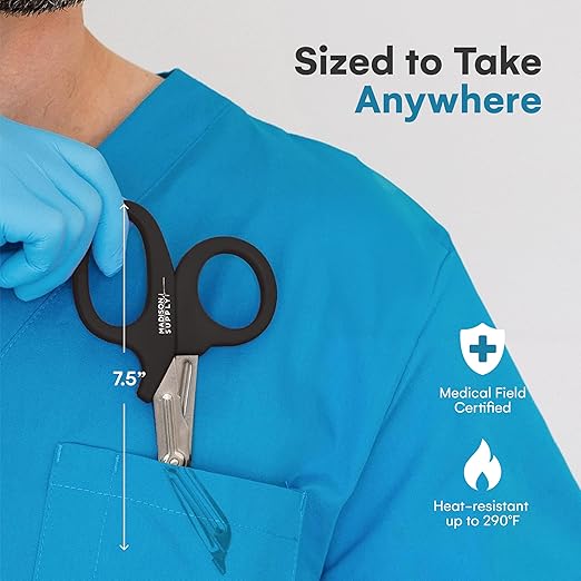 Madison Supply Trauma Shears Metal - 7.5 Inch Big Medical Scissors Stainless Steel with Fluoride Coating, Non-Stick Blades, and High-Impact Handles - 2 Pack Bandage Scissors (Black/Stainless)